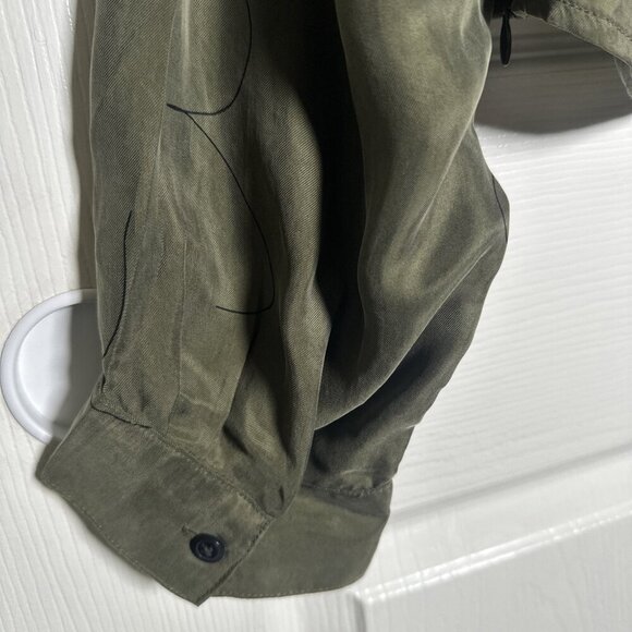 Madewell Brushed Ruched Top Sz 14 Green Long Sleeve Cupro V-Neck Earthy Olive - Picture 8 of 12